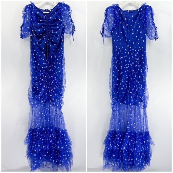 Alice McCall Royal Blue Mood For Love Midi Dress Floral Glitter Tiered Skirt NWT - Picture 3 of 11